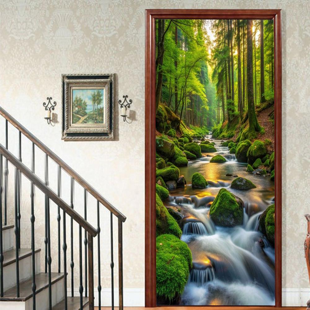 1Pcs Landscape Vinyl Door Sticker For Bedroom Home Decor Self Adhesive Removable Wall Decal Door Renovation Waterproof Poster