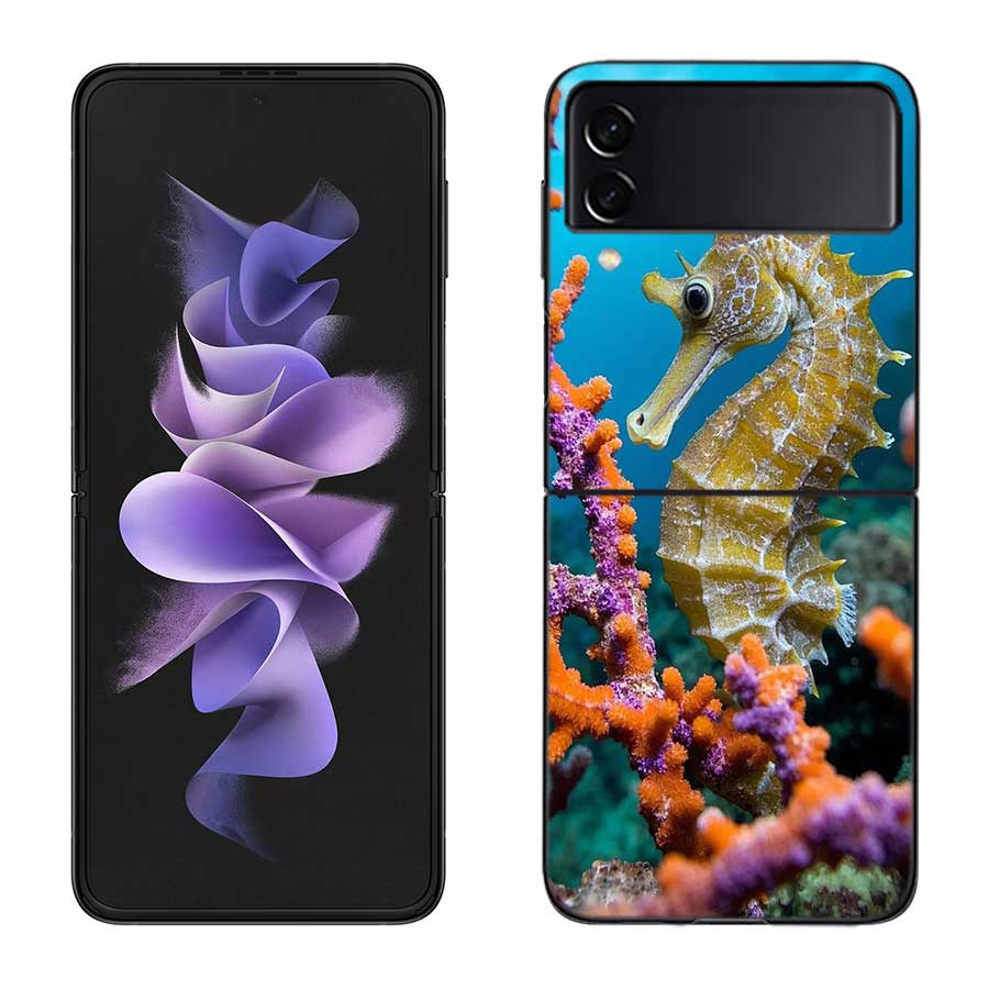 Seahorse Underwater Fantasy Case For Samsung Z Flip 6 5G Galaxy Z Flip 5 4 3 5G Black Hard Cell Phone Cover Luxury PC Shell Coqu