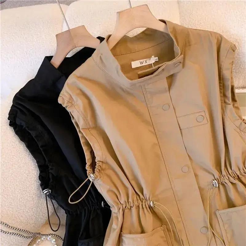 Spring Summer Vest Korean Loose Casual Vests Female Pockets Tooling Waistcoat Women Black Khaki Sleeveless Coat Outwear
