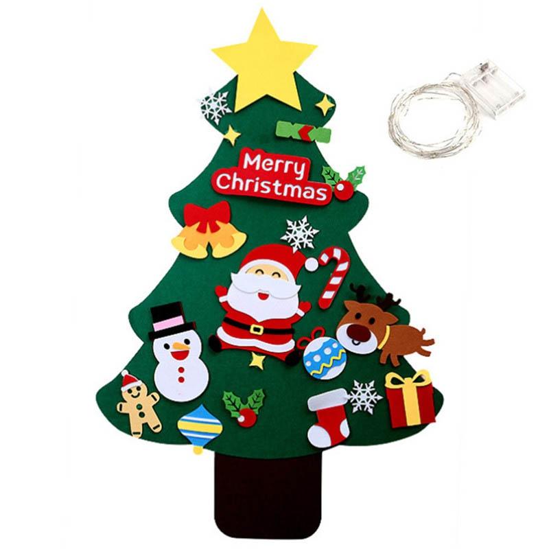 Рождественская елка из фетра своими руками, комплект рождественских украшений, светодиодные гирлянды, детские подарки, рождественская вечеринка Navidad, Санта-Клаус