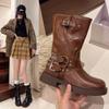 Fashion Winter Women Biker Boots Fashion Belt Buckle Ladies Elegant Platform Flats Short Booties Casual Women's Knight Booties