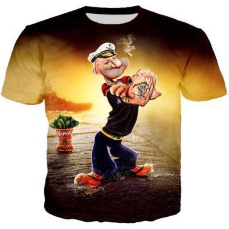 New Men's Comfortable Retro Short Sleeved Summer Fashion Popeye 3D Printed Casual Round Neck T-shirt