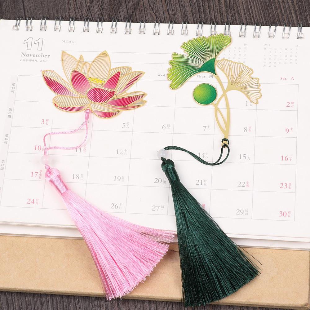 School Office Supplies Tassel Metal Pendant Hollow Painted Pagination Mark Book Clip Brass Bookmark