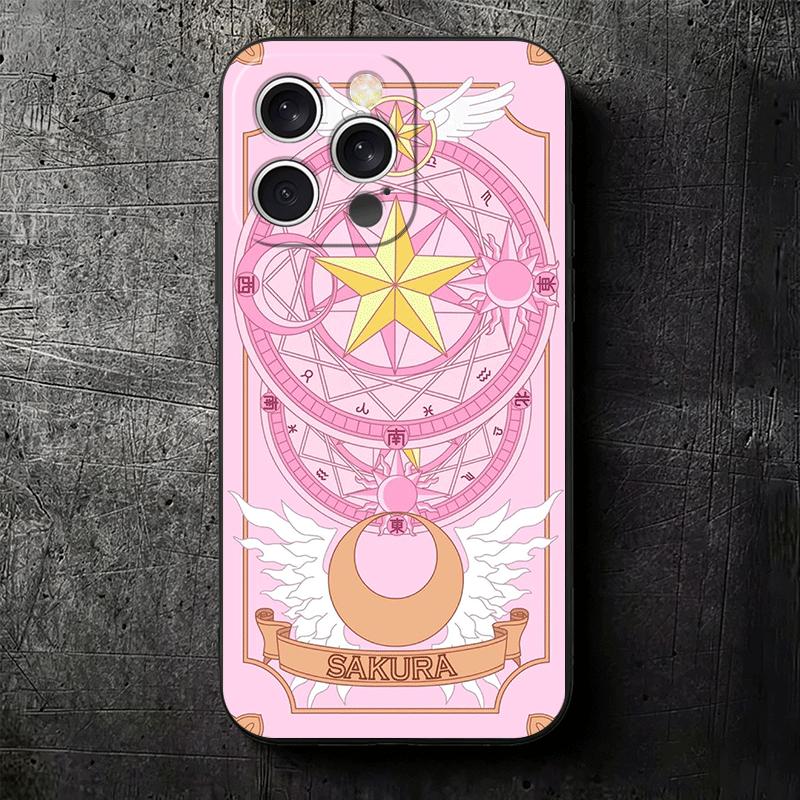 Чехол для телефона Cardcaptor Sakura, милая девушка, мягкий, для iPhone 16 16E 17 Air 15 Pro Max 14 Plus 13 Mini 11 12 7, черная задняя крышка