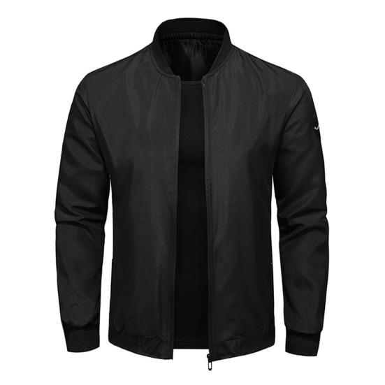 Fall Winter Men Jacket Stand Collar Zip-up Smooth Surface Solid Color Plus Size Loose Thin with Pockets Father Business Travel Coat Mid-aged