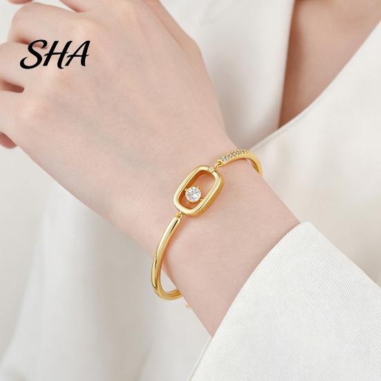 Birthday Gift for Women Sparkly Zircon Bangle Bracelet Women, Shiny Geometric Rhinestone Gold Tone Alloy Wristband Adjustable Bracelet, Statement