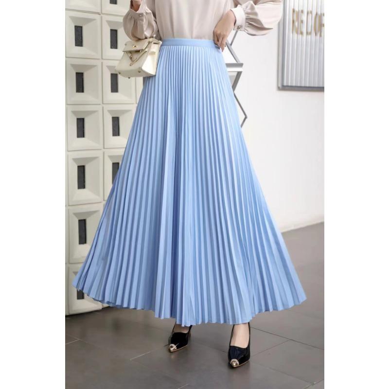 DX~~ New Drape Pleated Skirt Long Skirt Women's Early Spring New High-waisted Draped Skirt Spring and Autumn Color Skirt