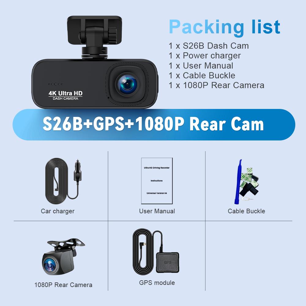 Soam Dash Cam Front and Rear 4K/1080P,Dash Camera for Cars Build in WiFi,24H Parking Mode,Night Vision,WDR,170°,G-Sensor,App