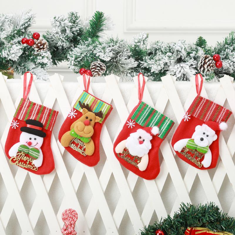 Christmas Decoration Supplies Cartoon Old Man Letter Socks Children's Gifts Candy Bag Christmas Tree Striped Pendant