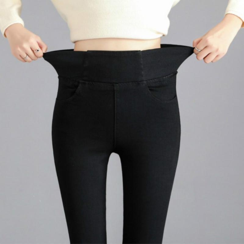 Women's Fashion Spring Autumn Pencil Pants 3 Colors Stretch Denim Skinny Slim Jeans Pants High Waist Jeans Trousers Plus Size