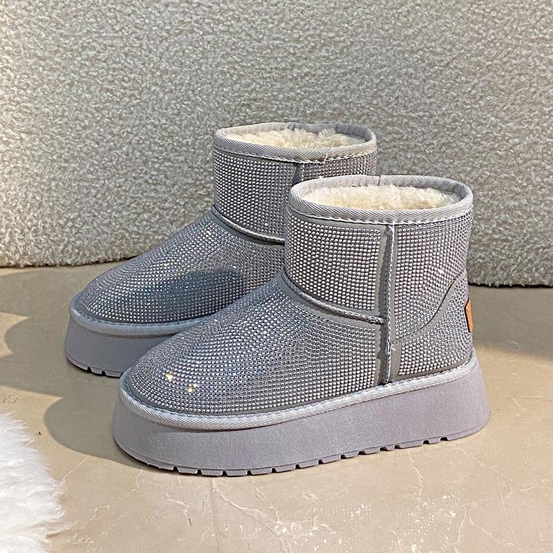 Fashion Women's New Winter Thick Soled Snow Boots Round Head Suede Rhinestone Anti-slip Wear-resistant Short Boots