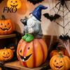 Creative Indoor Sculptures Halloween Gnome Outdoor Garden Statue, Resin on Pumpkin Figurine with Autumn Home Accents Black Cat, Fall Dwarf Sculpture