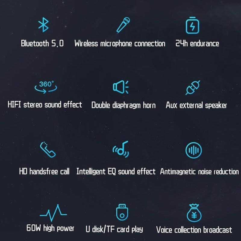60W New High-power Portable Bluetooth Speaker Wireless Microphone 360 Stereo AUX External Sound TF Hands-free Call Subwoofer