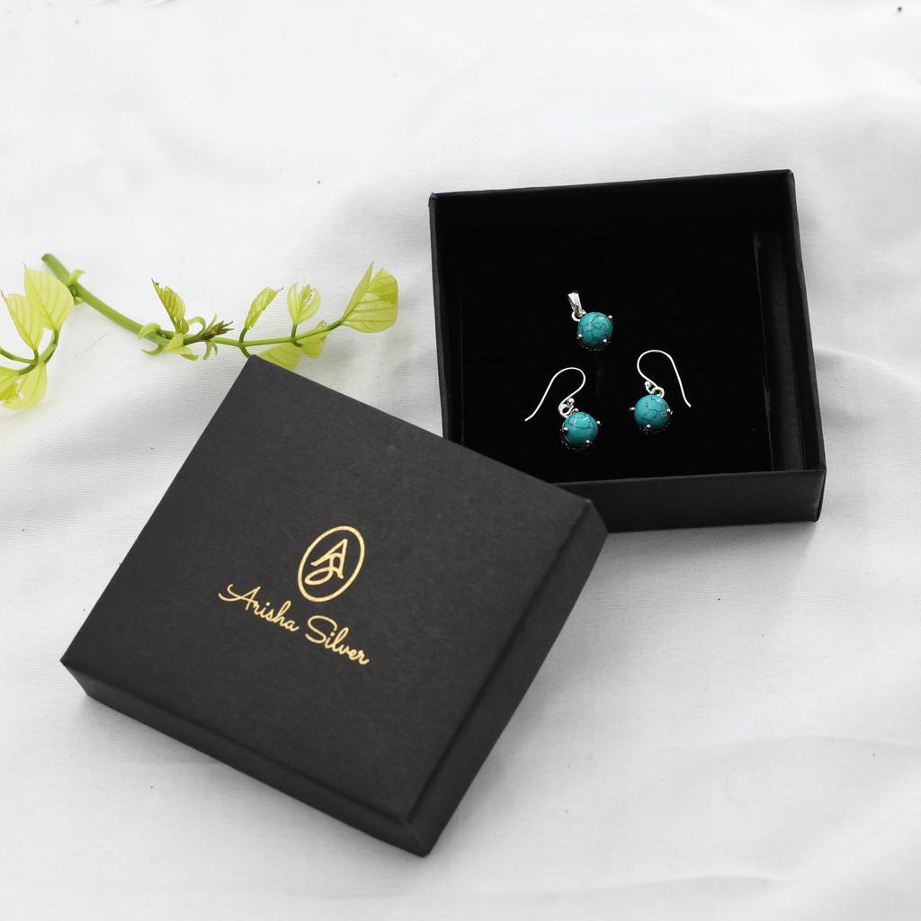 Бирюзовый Серебряный Набор Подвеска Серьги, Ювелирные Изделия Ручной Работы из Стерлингового Серебра 925 пробы, Серебряные Женские Украшения, Подарок для Нее An0449-160