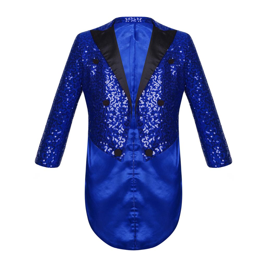 Детский фрак с блестками для мальчиков, куртка классического кроя, смокинг, платье-смокинг с волшебными шоу, пальто