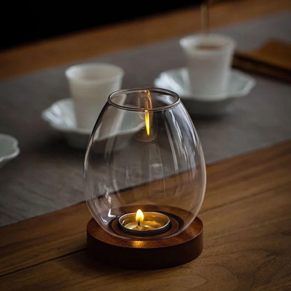 Hollow Candle Holder Transparent Candle Cup Cover Retro Glass Candlesticks Dining Table Decoration