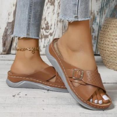 Модная обувь женская 2024 горячая распродажа женские тапочки больших размеров повседневные тапочки женские с пряжкой круглый носок танкетка открытый носок женские сандалии