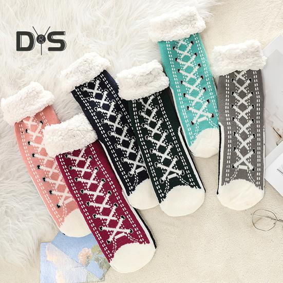 1 пара зимних носков с рисунком обуви, с плюшевой подкладкой, сохраняющих тепло, рождественские носки с высоким голенищем, гетры для ног, осенне-зимние носки-тапочки, праздничный подарок