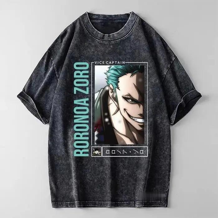 ONE PIECE Мужская и женская стираная футболка Летняя и весенняя Аниме Ророноа Зоро Футболка Ретро Потертая Y2k Повседневная с коротким рукавом