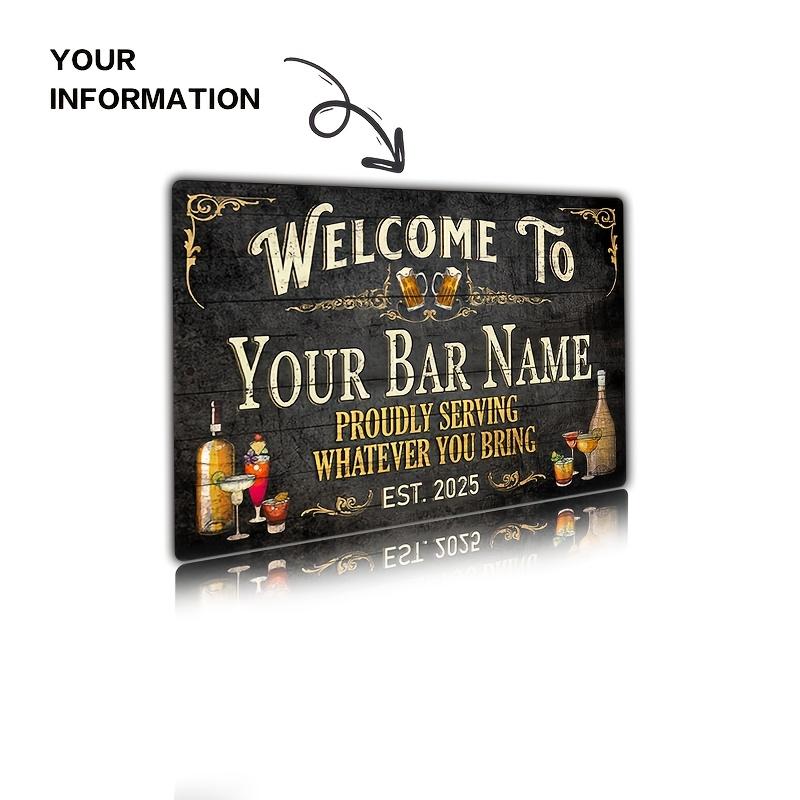 Personalized Bar Sign Custom Name Year Metal Plaque Vintage Waterproof Aluminum Decor for Man Cave Backyard Housewarmin