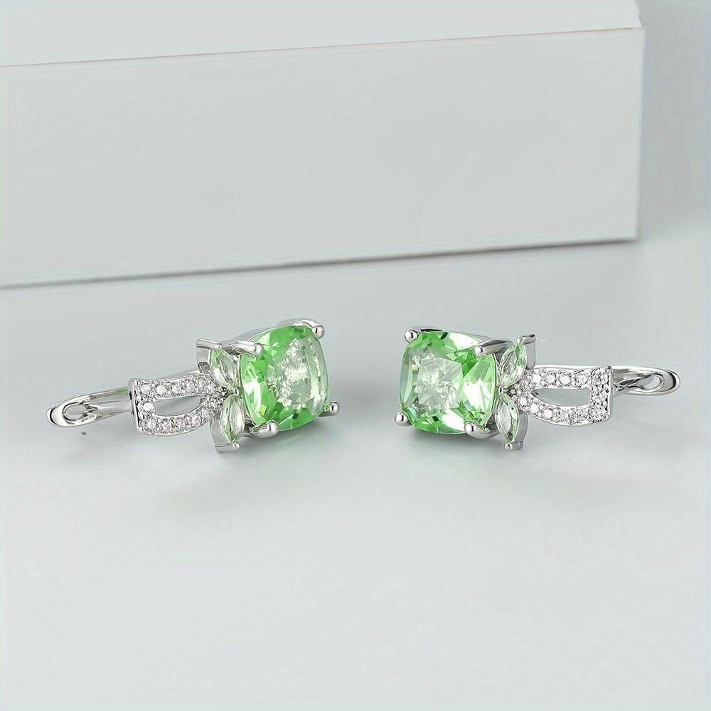 Exquisite Trendy Apple Green Zircon Stone Square Hoop Earrings Women's Party Wedding Accessories Gifts Cute Female New