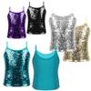 Kids Girls Spaghetti Straps Sparkly Sequined Tops Sleeveless Camisole Tank Top for Dancing Stage Performance