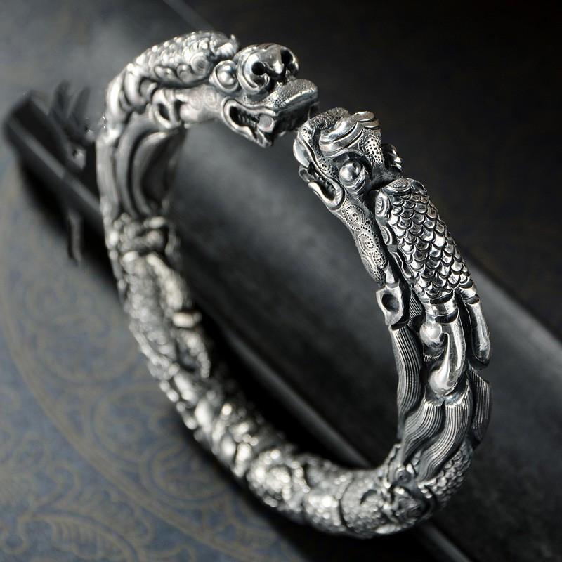 Bracelet Men's Retro Style Domineering Full of Clouds Longxiang Bracelet Retro Couple