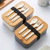 Bamboo Lid Lunch Box And A Set Of Knives, Forks And Spoons Sealed Lunch Box Salad Suitable For Work,School,Camping