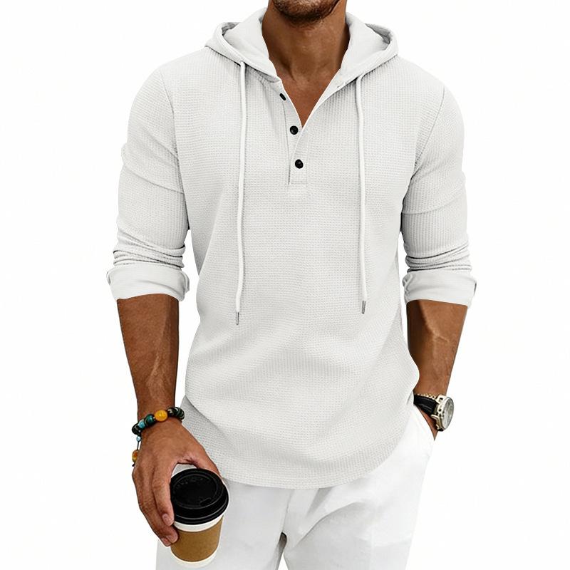 Мужская вафельная толстовка с капюшоном и длинным рукавом в стиле хенли, повседневная