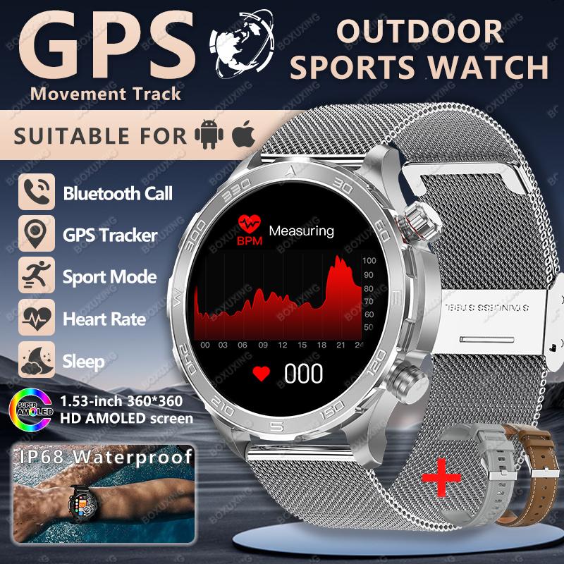 Новые спортивные смарт-часы с GPS, пульсометром, компасом, 1,53-дюймовым AMOLED-экраном, отслеживанием GPS, Bluetooth-звонками, для Android и iOS