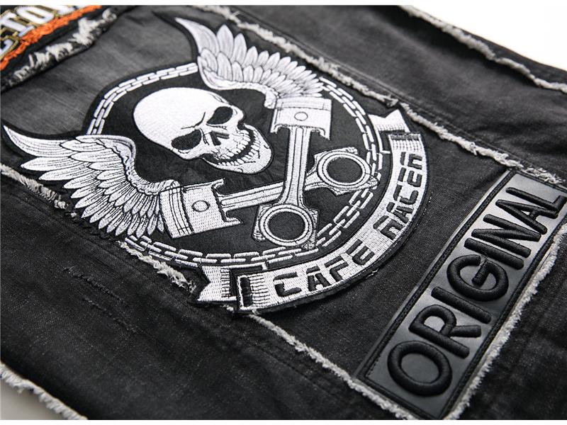 2022 Мужской черный вышитый джинсовый кардиган - весенний молодежный повседневный жилет с лацканами