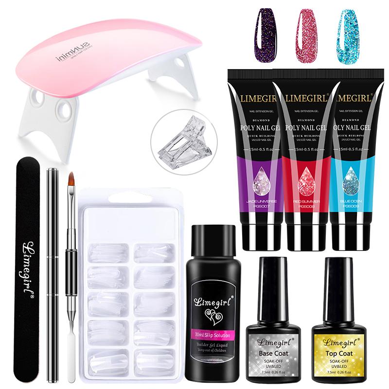 Набор гелей для ногтей, 6 Вт, светодиодная лампа для маникюрного набора, набор для быстрого наращивания ногтей, гель-акриловые строительные полигели, набор инструментов для дизайна ногтей, набор инструментов