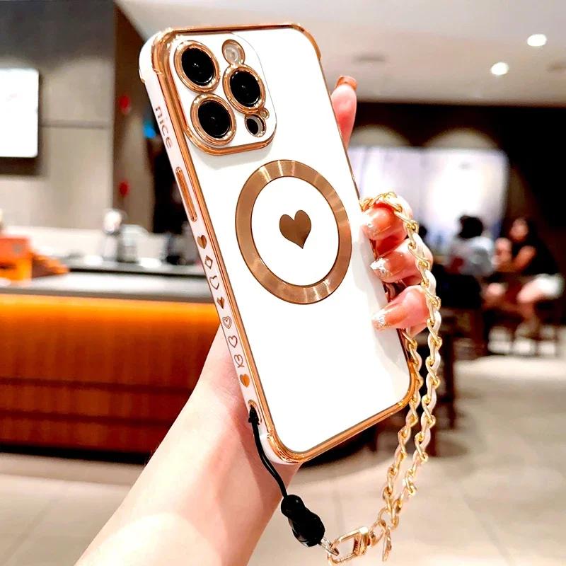 Чехол из TPU с покрытием для iPhone 17 16 15 14 13 12 Pro Max Plus Air 16Pro 15Pro 14Pro для зарядки Magsafe Браслет-ремешок на запястье Чехол