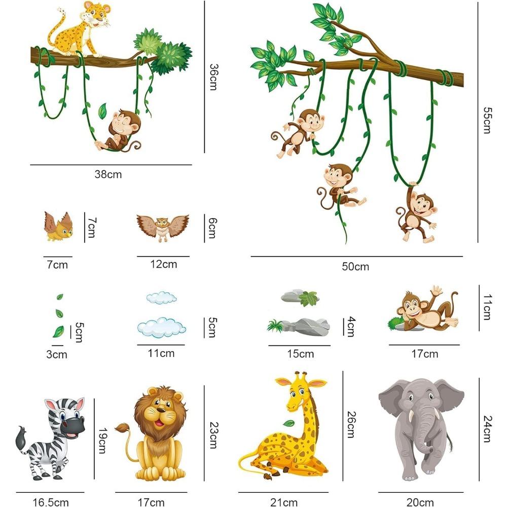 Jungle Animal Tree Vine Wall Stickers Children's Room Animal Boys and Girls Baby Room Bedroom Wall Decoration