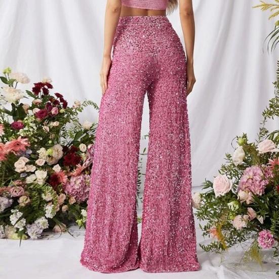Женские брюки Эластичные с высокой посадкой Широкие брюки Блестящий дизайн Блестки Повседневные брюки Вечеринки Отпуск Уличная одежда