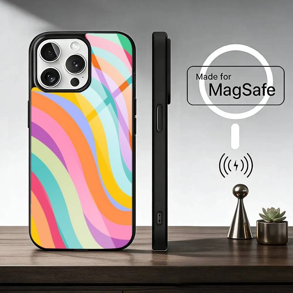 Striped Color Blocking Art Pattern Phone Case For iPhone17,16,15,14,13,12,11 Plus,Pro Magnetic For Magsafe Wireless Charging