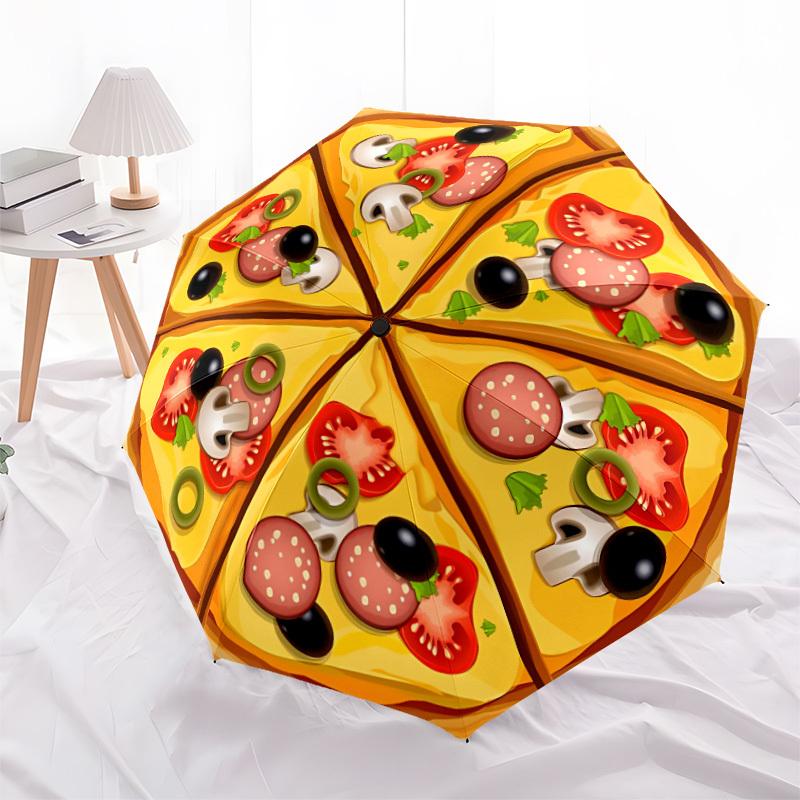 1pc Pizza Print Folding Umbrella | Elegant Design, Fashionable Accessory, Durable Construction, Sturdy Ribs yy251107087