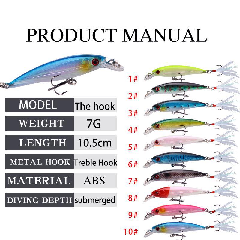 Горячая приманка Minnow Triple Feather Hook для окуня и мандарина, пресноводная и морская, 7 г, 10,5 см