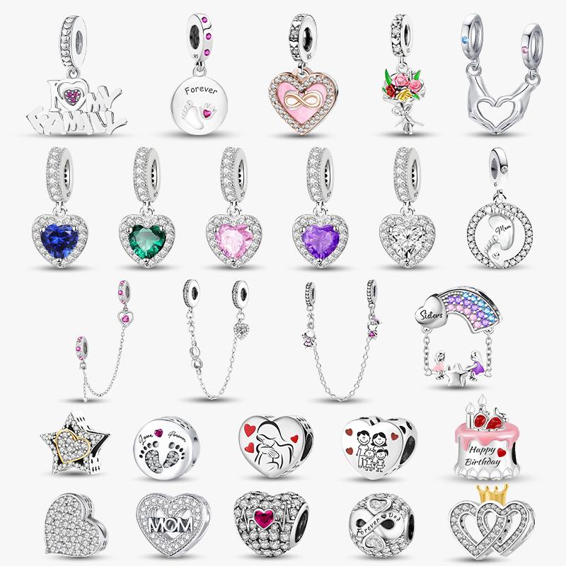 Подходят для оригинальных браслетов Pandora Цветок Семья Розовый Торт Звезда Любовь Сердце Серия Медные Шармы Бусины Сделай сам Ювелирный Подарок на День Рождения
