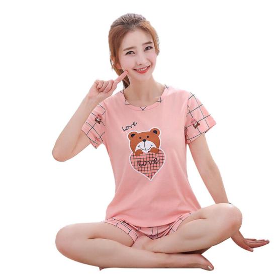 2Pcs/Set Cartoon Animal Women Sleepwear Short Sleeve Top Shorts Pajama set
