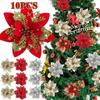 Christmas Artificial Flowers Gold Red Glitter Poinsettia with Clips Xmas Tree Ornaments DIY Wreath Wedding New Year Decorations
