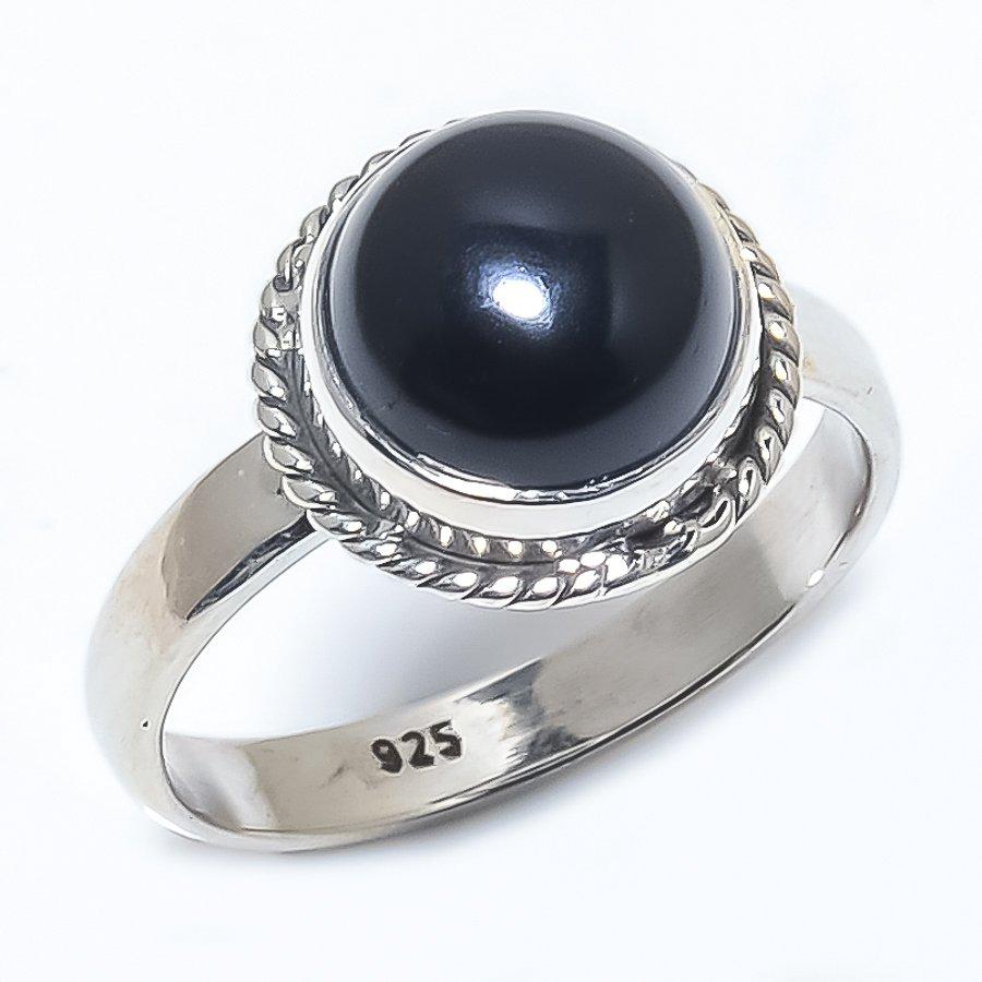 Натуральный черный оникс драгоценный камень ручной работы 925 стерлинговое серебро ювелирное кольцо S.6 c8f26