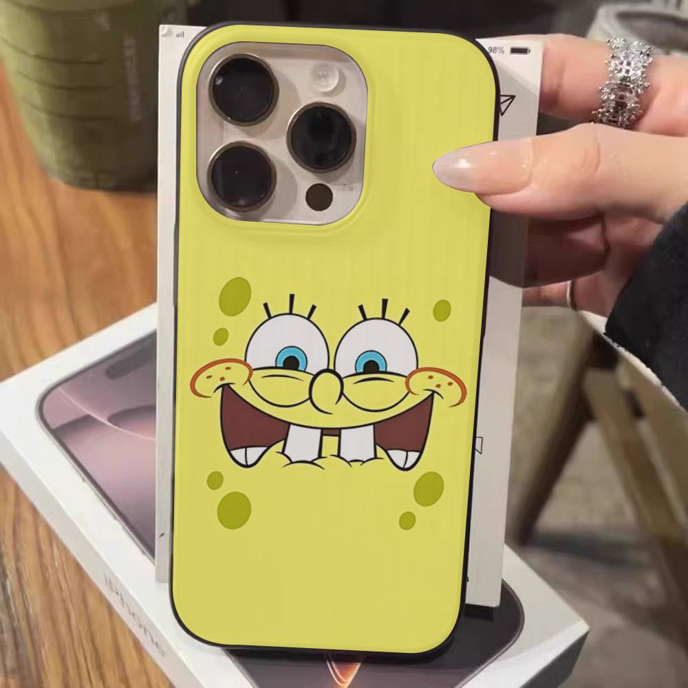 Мультяшный S-Губка Боб S-Квадратные Штаны Чехол для Телефона Для IPhone 17 16 15 14 13 12 11 Pro Max Plus Гофрированный Бампер Задняя Крышка Корпус