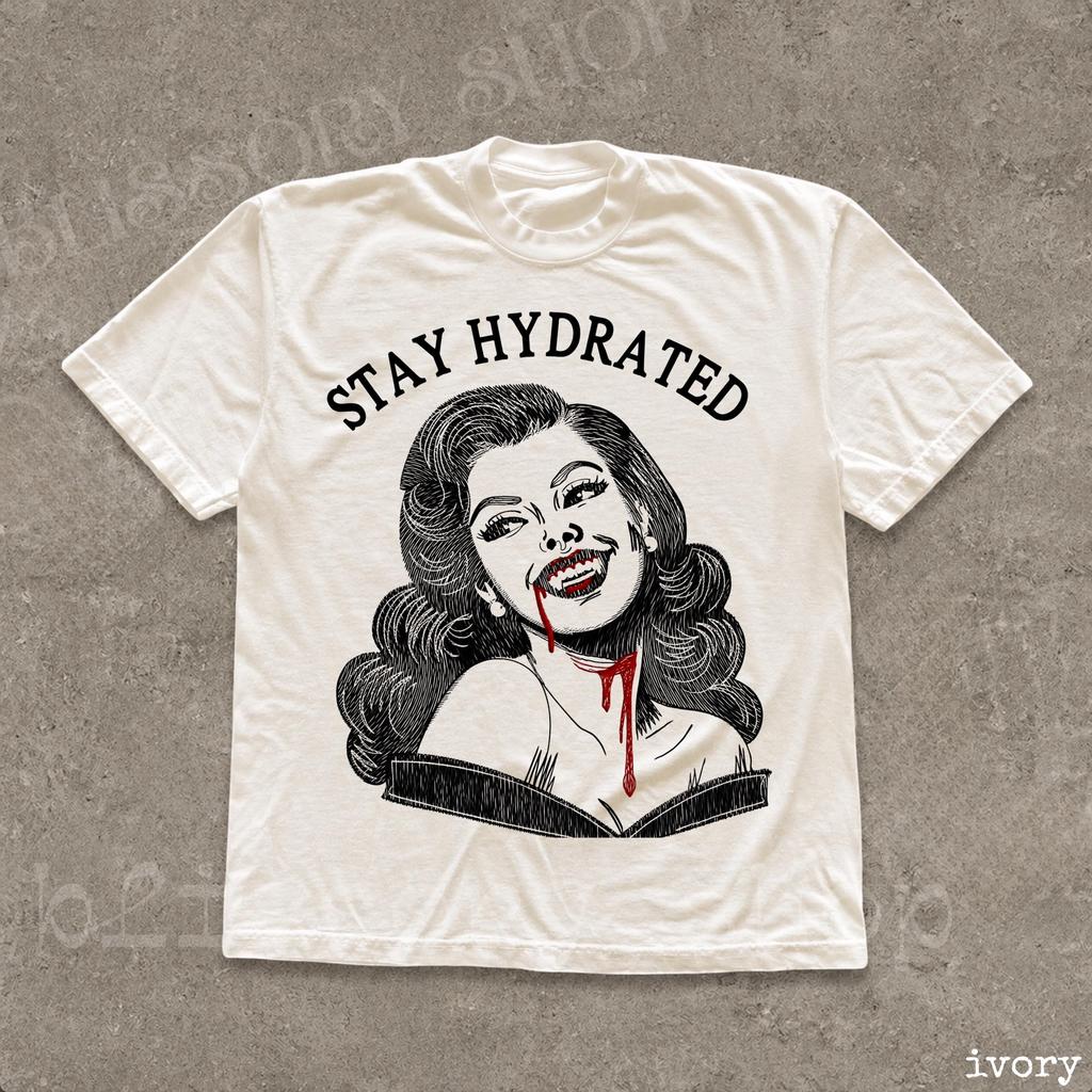 Vintage Vampire Graphic Tee, Stay Hydrated Shirt, Gothic Horror Aesthetic Top, Comfort Colors® Spooky Gift Tee
