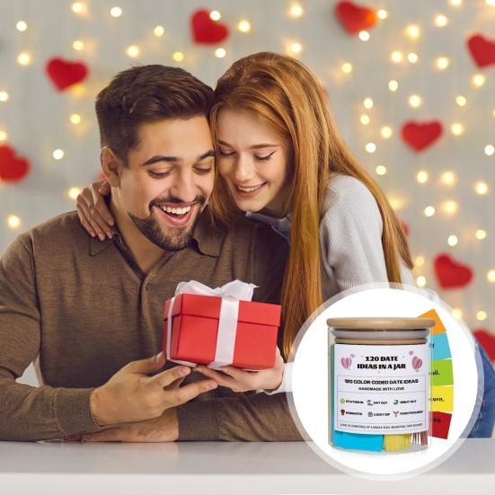 120 Date Ideas In A Jar Color Coded Date Jar Couples Date Night Game for Wedding Anniversary Bridal Shower Valentine's Day Gift