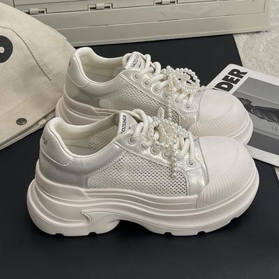 Европейская станция весна новая толстая подошва увеличивающая рост большая белая обувь женская новая универсальная кожаная повседневная обувь