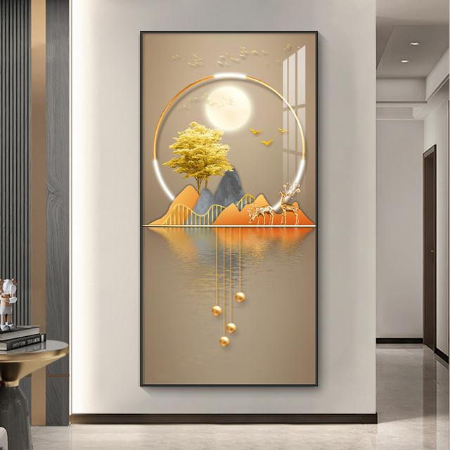 Абстрактная роскошная золотая картина на холсте, богатое дерево, свет, настенное искусство, постеры с оленями и принты для гостиной, крыльца, декора коридора