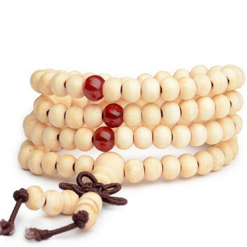 Natural Sandalwood Bracelet Buddhist Buddha Meditation Wood Beaded Bracelet Men Women Prayer 108 Beads Rosary Hanging Decoration