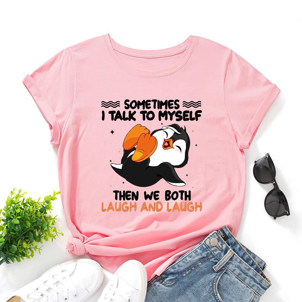 Cotton T-Shirt Short Sleeve Round Neck Women 2d Print Tops