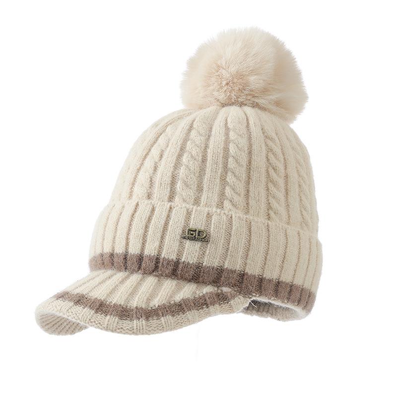 Корейская версия универсальной шерстяной шапки-помпона с утолщенной теплой шапкой из бархата, осенне-зимняя уличная повседневная шапка-утка, вязаная шерстяная шапка